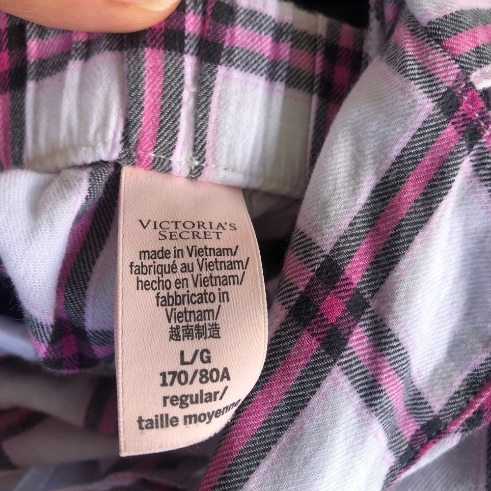 Victoria’s Secret Long Sleeve Pink Plaid Button Up Drawstring Pajama Set Size L - Picture 9 of 10